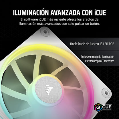 Corsair iCUE Link LX140 RGB Ventilador PWM de 140 mm, Paquete Individual, Doble luz de Bucle – Requiere iCUE Link System Hub (se Vende por Separado) – Tecnología Corsair AirGuide – Blanco