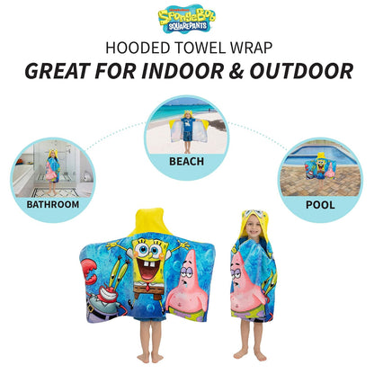 Franco Toalla de algodón Suave con Capucha para baño y Playa para niños, 24 x 50 Pulgadas, Pantalones Cuadrados Bob Esponja