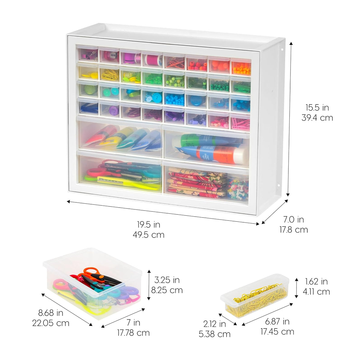 IRIS USA Organizador de Tornillos, Gabinete de 36 Cajones, Almacenamiento de Cajones de Plástico para Manualidades, Piezas Pequeñas, Tuercas y Herramientas, Pasatiempos de Arte de Scrapbook - Blanco