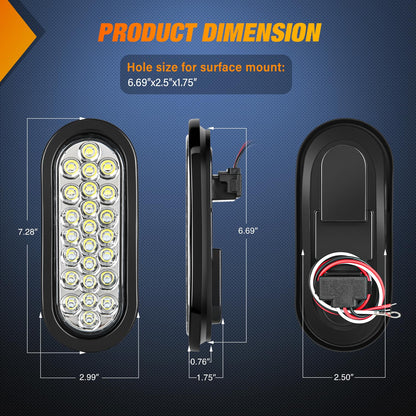Nilight 6Inch Oval Trailer Tail Light 2PCS White 24LED Back Up Reverse Lights w/Flush Mount Grommets Plugs IP67 Waterproof for 12V Truck ATV UTV Bus RV Camper