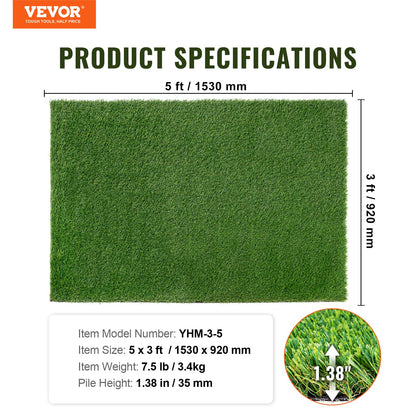VEVOR Alfombra de césped Artificial, 3 x 5 pies de Grosor, Alfombra de césped sintético Realista para Interiores y Exteriores, 1.3 Pulgadas con Agujeros de Drenaje, Perfecta para Patio, jardín,