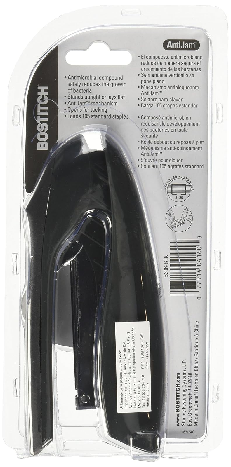 BOSTITCH B306-BLK Engrapadora Premium Antibacterial 20 hojas
