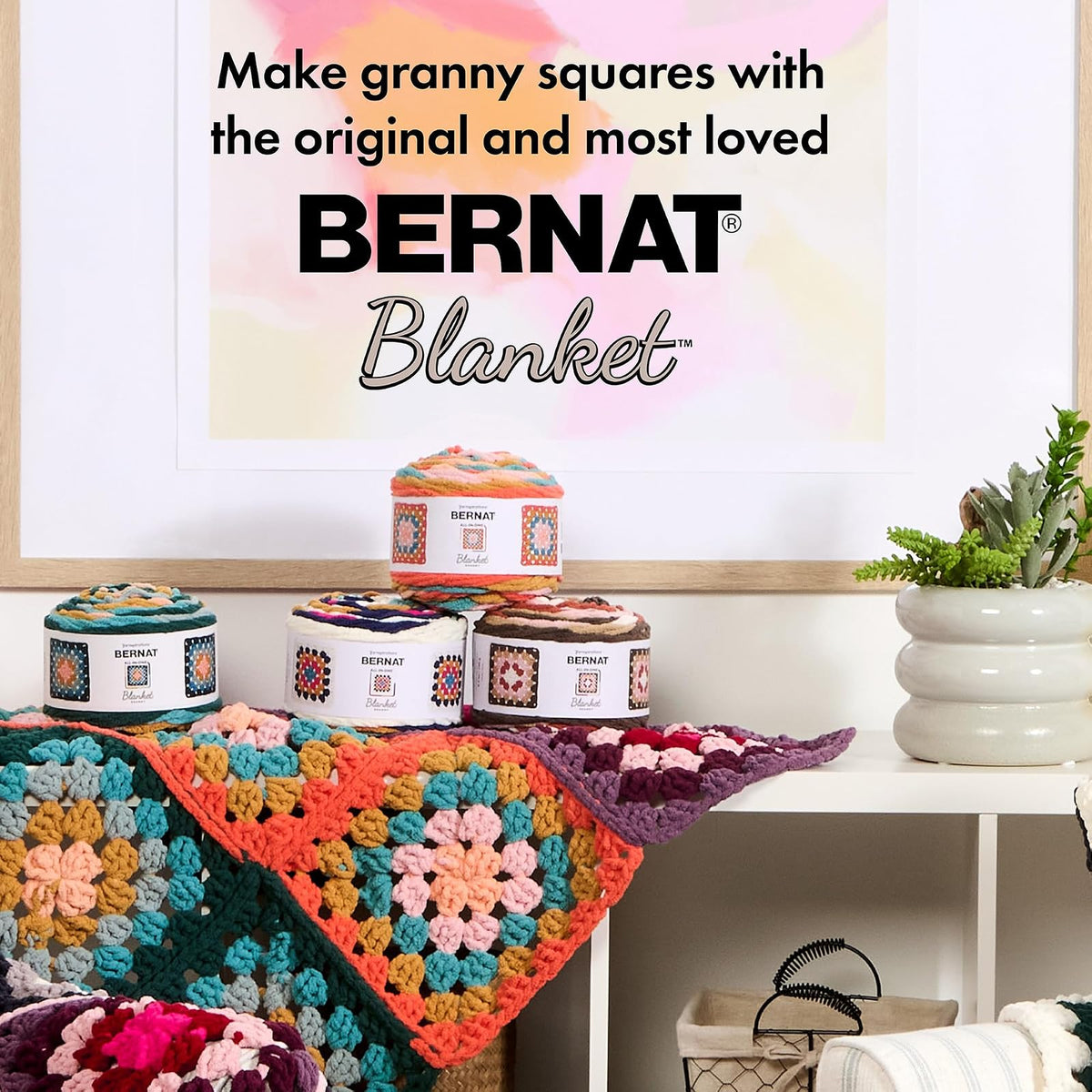 Bernat Blanket Granny Square Seaside Shine - Paquete de 2 240 g / 8.5 oz - 100% poliéster - #6 Super voluminoso - 178 yardas - Tejer/Crochet