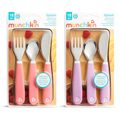 Munchkin Splash - Juego de tenedor, cuchillo y cuchara, 6 unidades, color rosa y morado