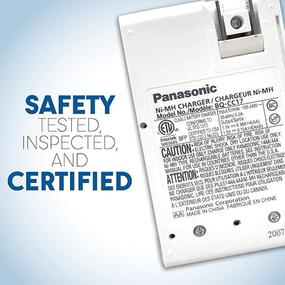 Panasonic - Cargador avanzado de baterías individuales con pilas recargables AA Eneloop, nuevas baterías recargables de 2100 ciclos, paquete de 4, blanco