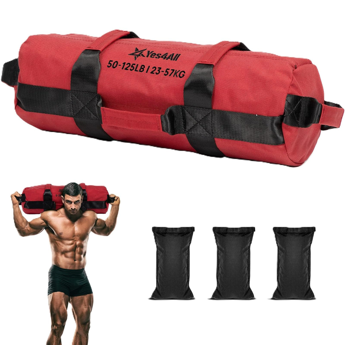 Yes4All Saco de Arena Ajustable para Entrenamiento - Rojo - L (50-120 libras)