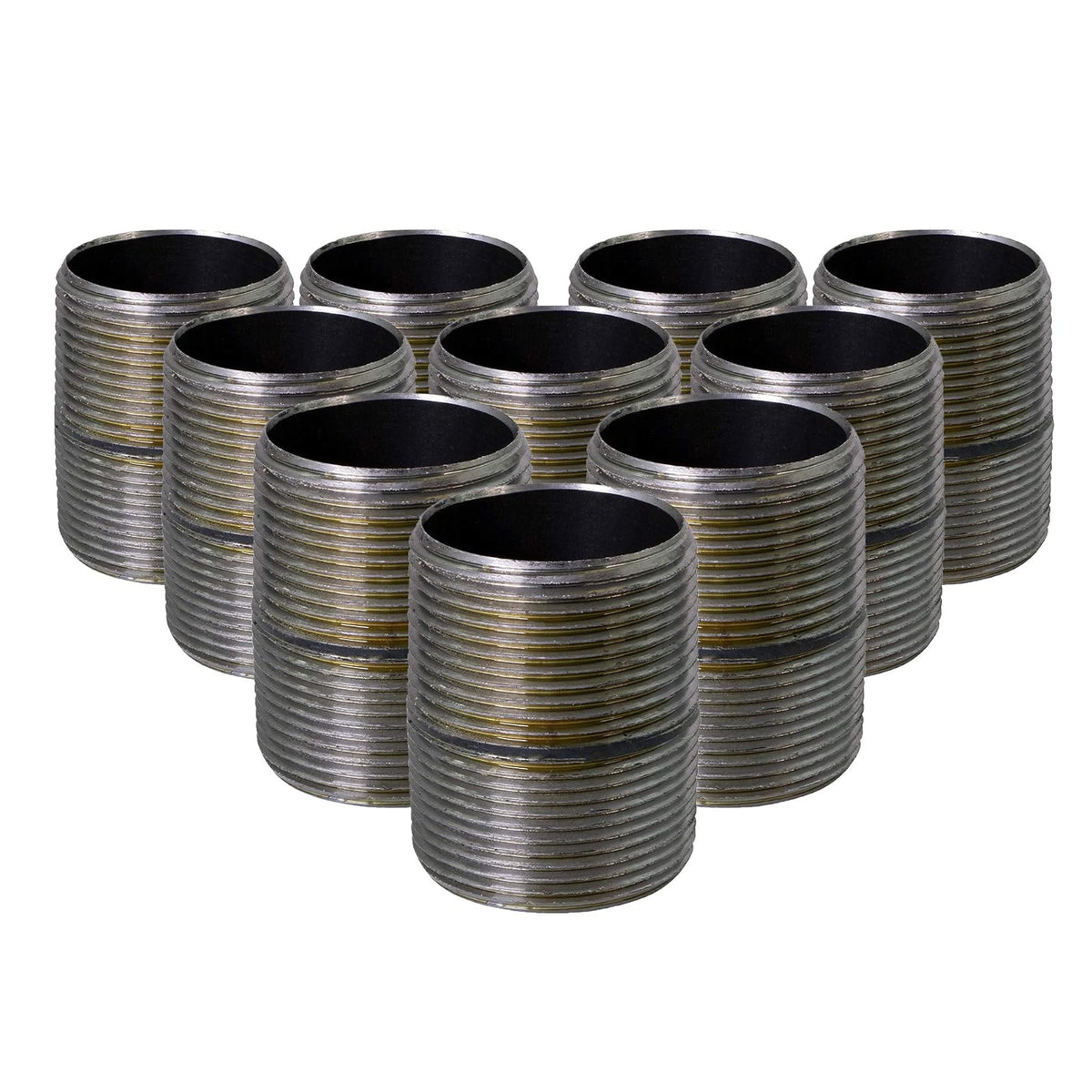 SupplyGiant Tubo de acero negro de 3/4 x 1 pulgada (paquete de 10), tubos de hierro maleable industriales resistentes, pezón de cierre roscado precortado, ideal para todos los muebles de bricolaje y