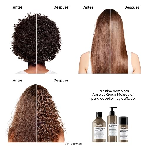 L'Oréal Professionnel Absolut Repair Molecular Tratamiento | Para cabello muy dañado a nivel molecular. Sérum con enjuague que reconstruye la fibra tras el shampoo.