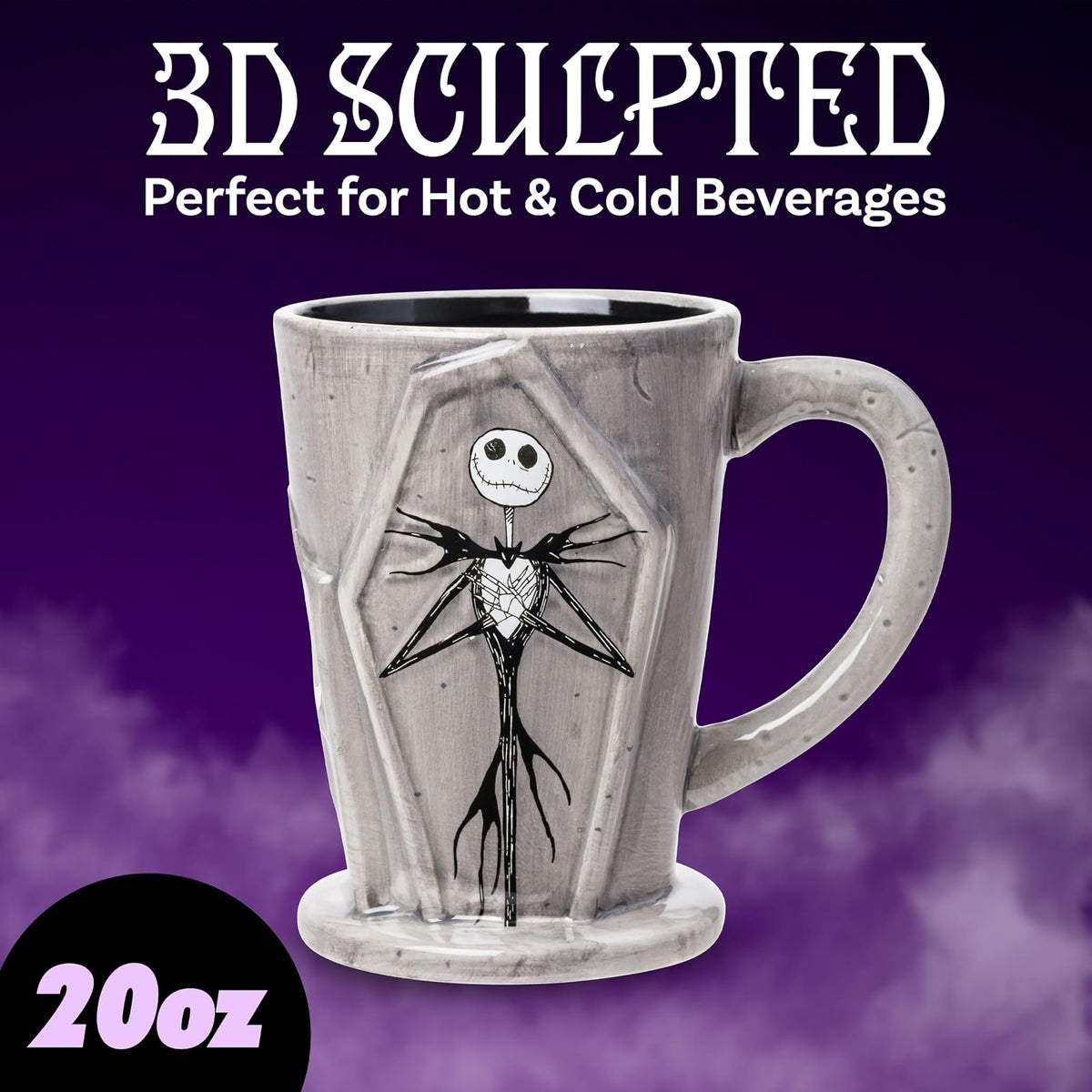 Silver Buffalo Disney Tim Burton Nightmare Before Christmas Tombstones con Jack Skellington y Zero Taza de cerámica esculpida 3D, 18 onzas