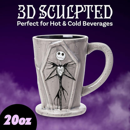 Silver Buffalo Disney Tim Burton Nightmare Before Christmas Tombstones con Jack Skellington y Zero Taza de cerámica esculpida 3D, 18 onzas