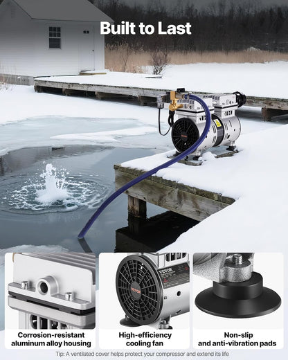 VEVOR Aireador de Estanque, 550 W, 5,2 CFM para Un Lago de hasta 3 Acres, Incluye Compresor de 3/4 HP, Temporizador y Válvulas, para Circulación de Oxígeno en Aguas Profundas, 25,5 x 16 x 21,5 cm