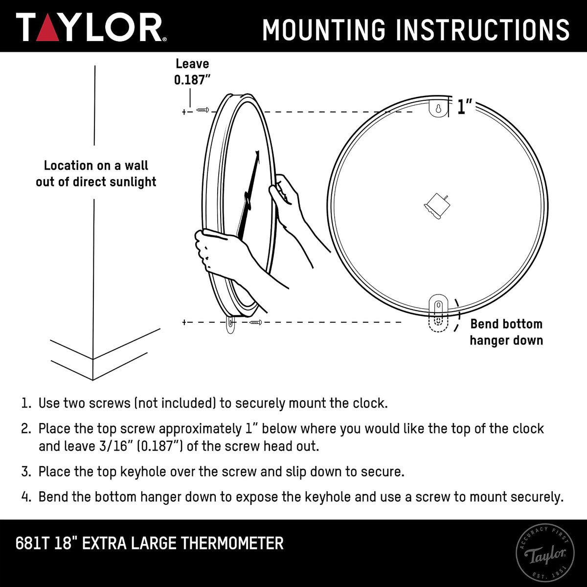 Taylor - Termómetro de pared de metal extragrande para interiores y exteriores, números fáciles de leer para patio, piscina y zonas interiores, 18 pulgadas, color blanco