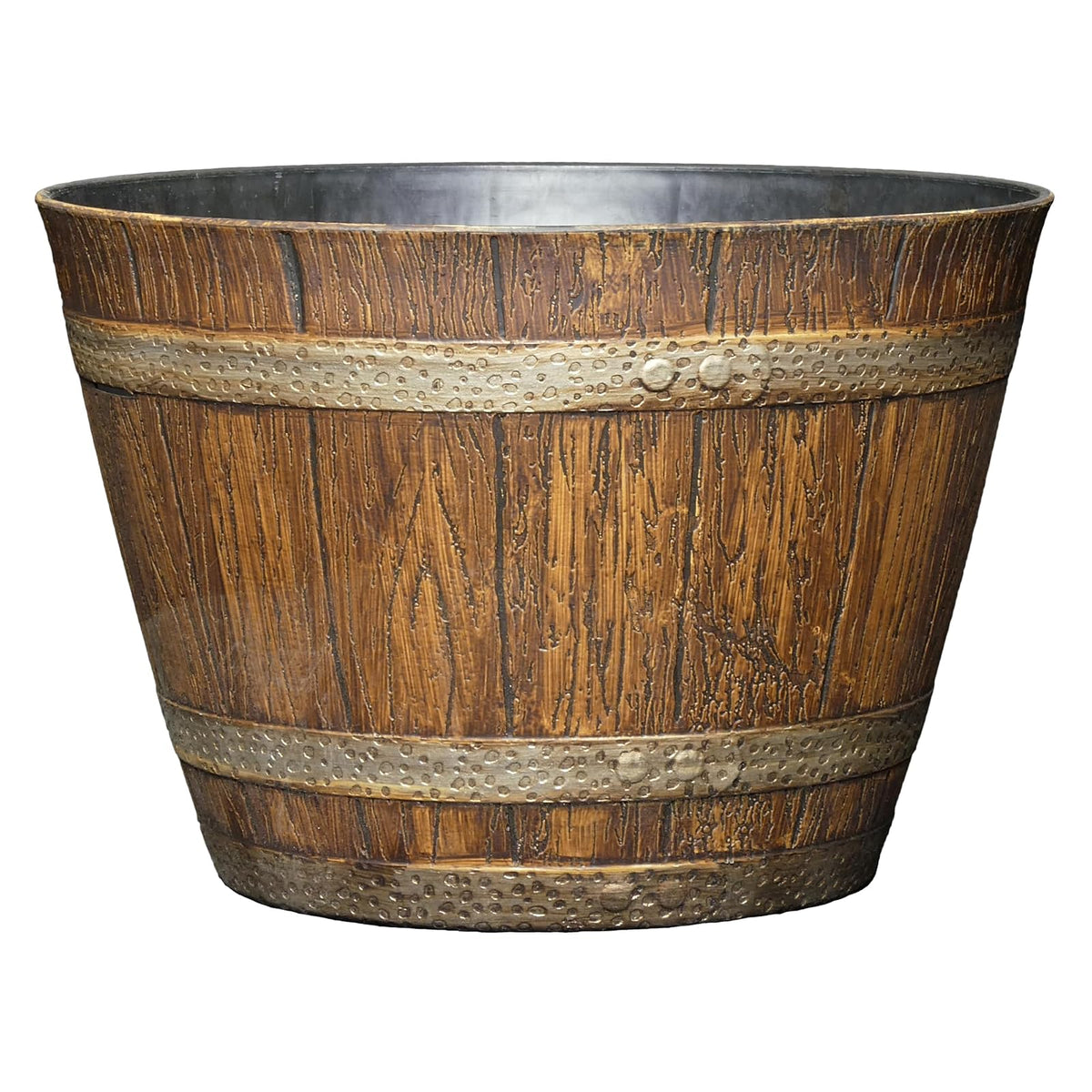 Whiskey Barrel Planter, Distressed Oak, 9" (Durable high density resin construction)