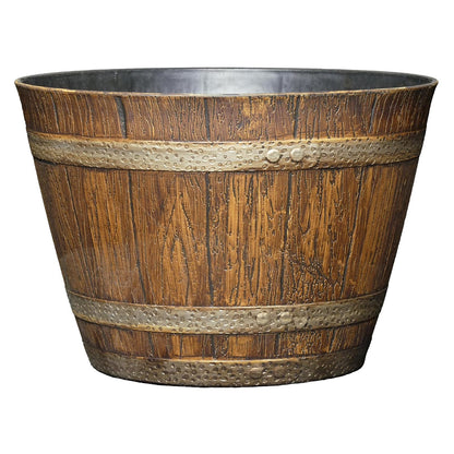 Whiskey Barrel Planter, Distressed Oak, 9" (Durable high density resin construction)