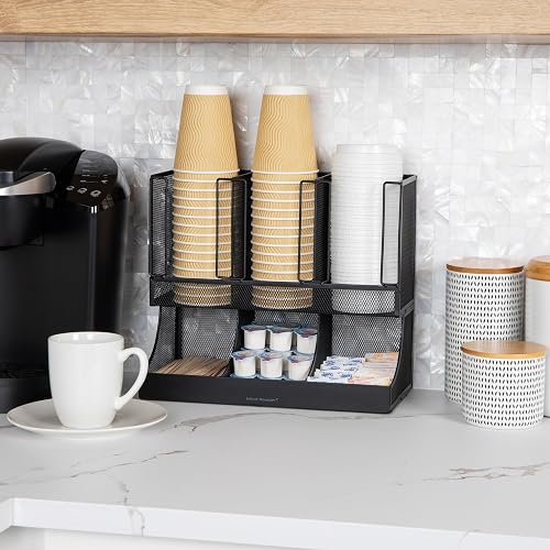 Mind Reader “Flume” Organizador de 6 compartimentos para condimentos y tazas, Malla de metal negro., 1