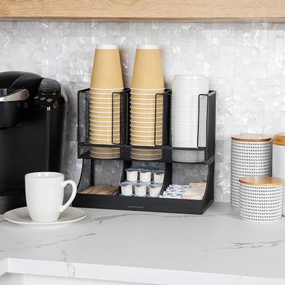 Mind Reader “Flume” Organizador de 6 compartimentos para condimentos y tazas, Malla de metal negro., 1
