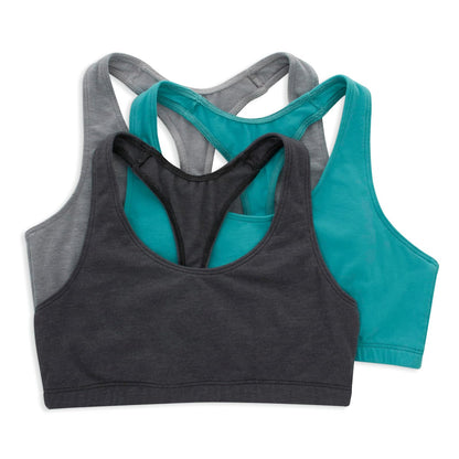 Hanes Bralette de Algodón con Espalda Cruzada, Paquete de 3, para Mujer - Concrete Heather - Isle Green - Moonlite - G