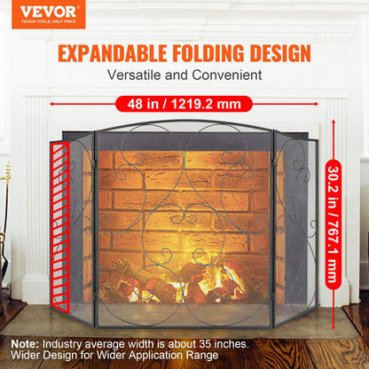 VEVOR - visualización para Chimenea de 3 Paneles, Resistente de Malla de Hierro, 48 Pulgadas de Largo x 30.2 Pulgadas de Alto, Cubierta de protección contra chispas, no Requiere Montaje, Rejilla de