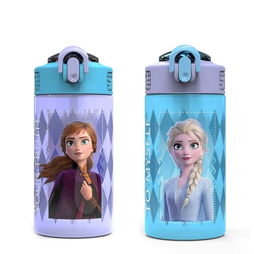 Zak Designs Disney Cover case Rosa, Frozen - Juego de 2 botellas de agua de plástico, Set de 2 piezas, 1