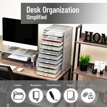 Mind Reader File Storage Drawers, Desk Organizer, Multi-Purpose, Crafts, Office, Metal Mesh, 10.75" L x 14" W x 21.25" H, Silver