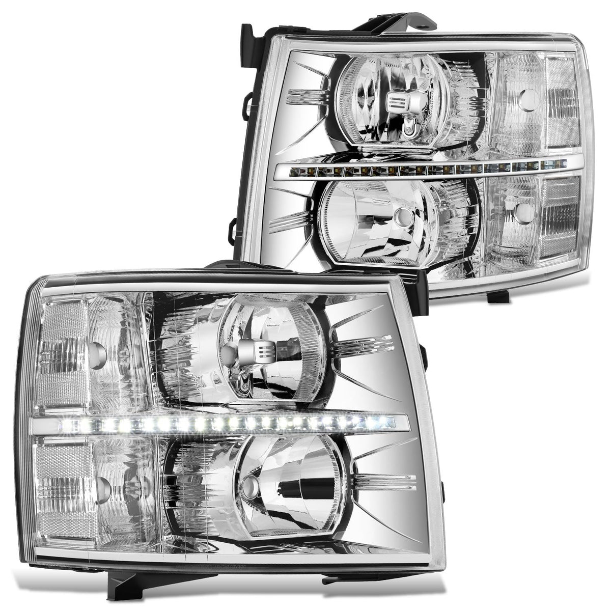 DNA Motoring HL-LED-CSIL07-CH-CL1 Par Luces LED DRL Cromo Transparente para Chevy Silverado 07-14