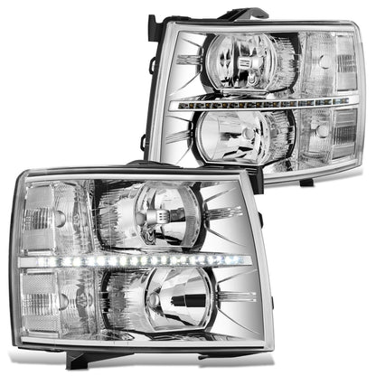 DNA Motoring HL-LED-CSIL07-CH-CL1 Par Luces LED DRL Cromo Transparente para Chevy Silverado 07-14