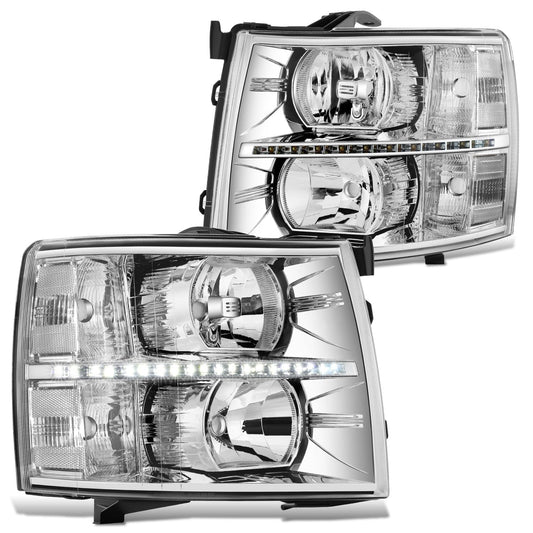 DNA Motoring HL-LED-CSIL07-CH-CL1 Par Luces LED DRL Cromo Transparente para Chevy Silverado 07-14