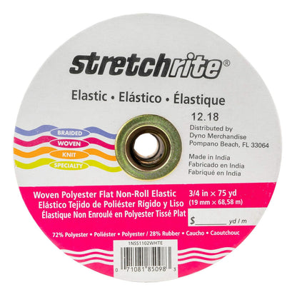 Stretchrite Bobina elástica de poliéster Tejida, 3/4 Pulgadas por 75 Yardas, Color Blanco