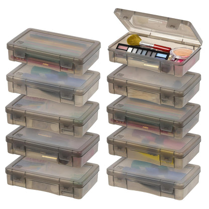 IRIS USA Organizador de Plástico Mediano para Arte y Manualidades con Cierre Hermético, 10 Paquete, Caja de Almacenamiento para Cintas, Perlas, Etiquetas, Hilo y Adornos, Apilable, Gris