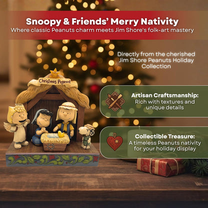 Enesco Peanuts por Jim Shore Figura de Escena de Nacimiento del espectáculo navideño iluminada - Escena de Piedra de Resina Hecha a Mano Pintada Coleccionable Snoopy Figuras de Peanuts Adornos