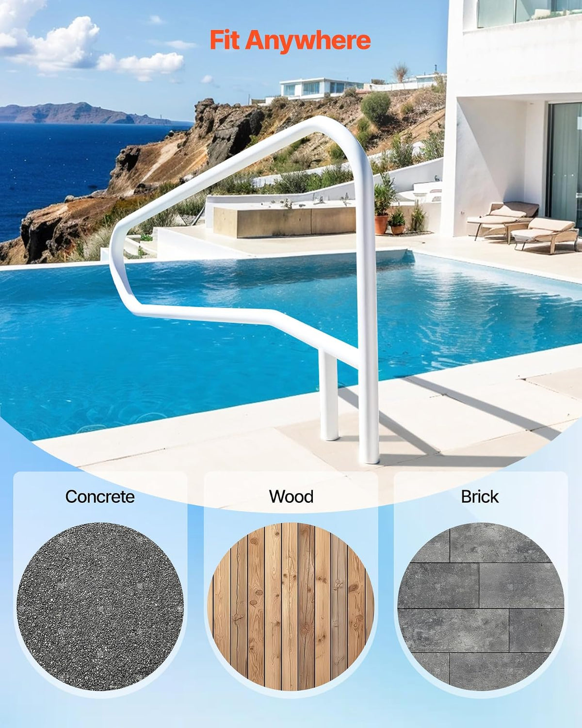 VEVOR para Piscina, Carga de 100 kg, Acero Inoxidable, Soldadura sin Juntas, Montaje Empotrado o Sobre Base, para Piscinas, Parques Acuáticos y Spas, 1371 x 48 x 813 mm, Blanco Crema