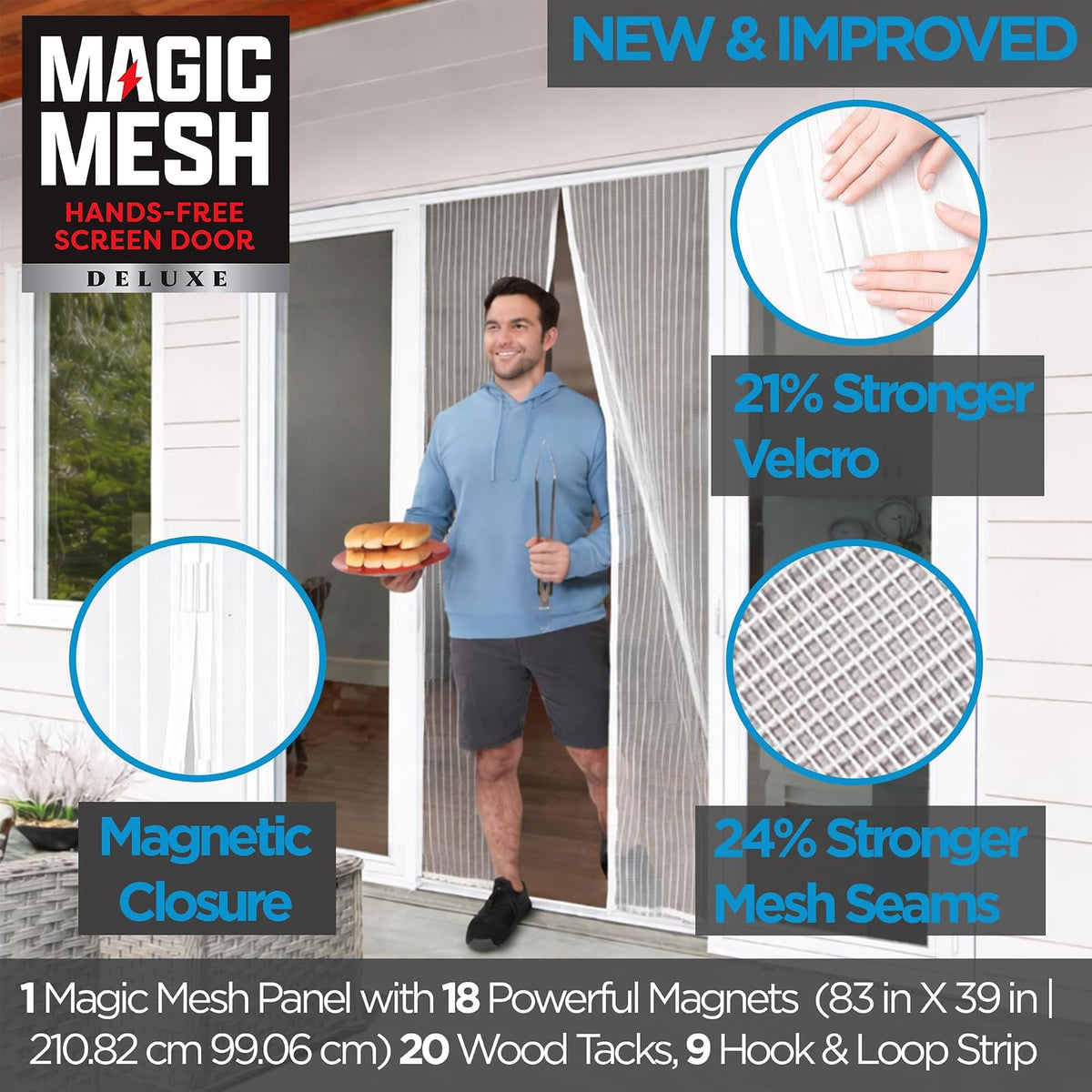 Magic Mesh Deluxe, blanco, puerta de visualización magnética, resistente, cierre magnético, red de puerta, visualización de patio, visualización de puerta corredera, visualización de insectos para