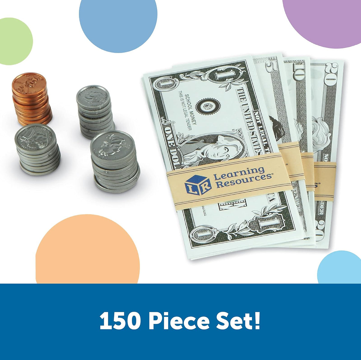 Learning Resources Pretend & Play - Play Money, Dinero para Niños, Billetes y Monedas, Desarrolla Habilidades de Matematicas Basica, 150 Piezas, Edades 3+