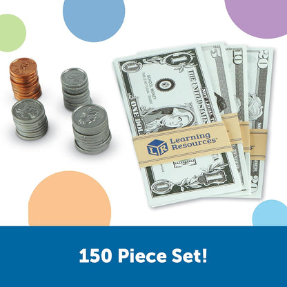 Learning Resources Pretend & Play - Play Money, Dinero para Niños, Billetes y Monedas, Desarrolla Habilidades de Matematicas Basica, 150 Piezas, Edades 3+