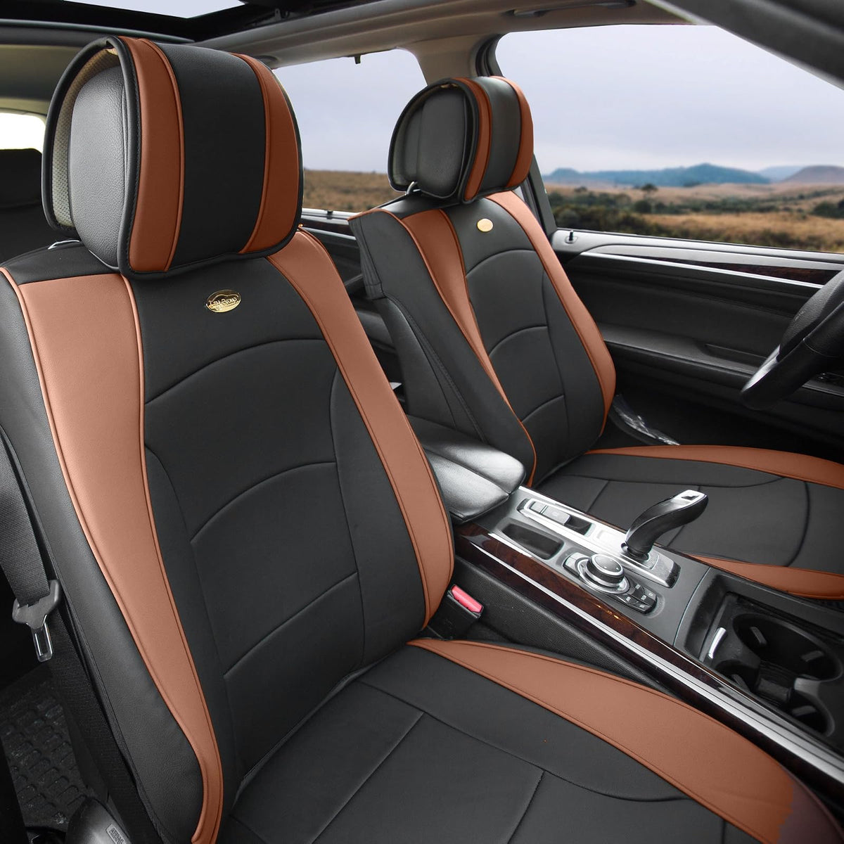 FH Group - Juego de 2 Fundas de Asiento para Automóvil, Camiones, SUV, Piel sintética, Impermeable, Protector de Asiento de Automóvil, Ajuste Universal, Color café