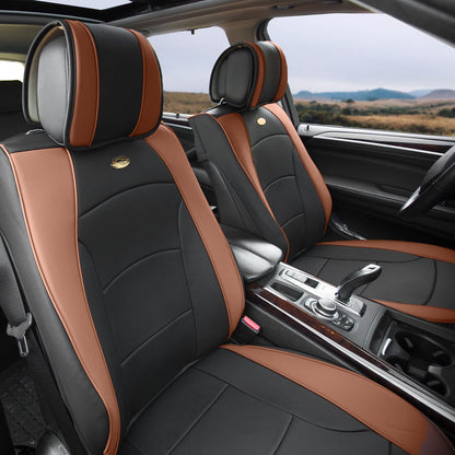 FH Group - Juego de 2 Fundas de Asiento para Automóvil, Camiones, SUV, Piel sintética, Impermeable, Protector de Asiento de Automóvil, Ajuste Universal, Color café