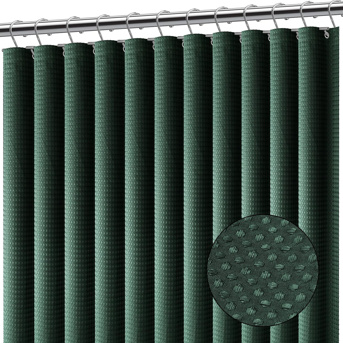 Clara Clark Hunter Cortina de Ducha Verde – Cortina de baño de Tela gofre de Calidad de Hotel 72 x 72 Pulgadas, Resistente al Agua para baño