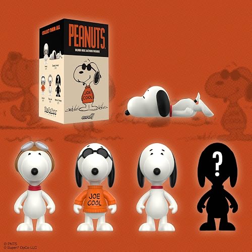 Super7 - Peanuts, Blind Box Reaction Sorpresa, Wave 6, Coleccionable | Incluye Snoopy, Sleeping Snoopy, Joe Cool, Flying Ace y personaje misterioso, figura articulada, coleccionista adulto
