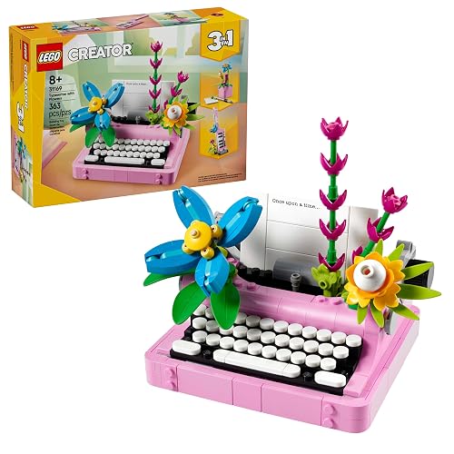 LEGO® Creator 3en1 Máquina de Escribir con Flores Juguete de construcción, transformable en un Keytar o una Maceta con bolígrafo y libreta, Idea de Regalo para niñas y niños de 8 años o más 31169