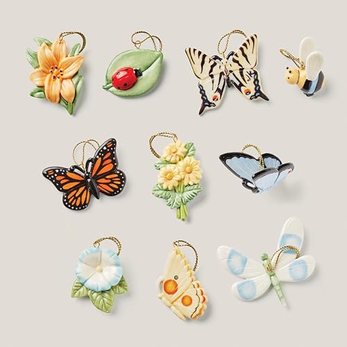Lenox Colección de Árboles y Adornos Decorativos de Porcelana, Set de 10 Adornos Butterfly Meadow