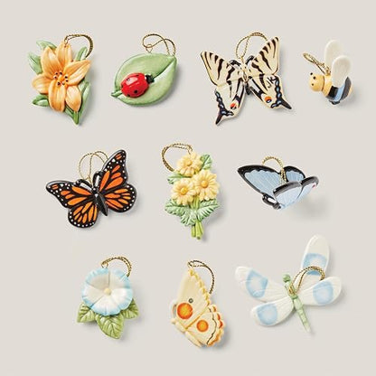 Lenox Colección de Árboles y Adornos Decorativos de Porcelana, Set de 10 Adornos Butterfly Meadow