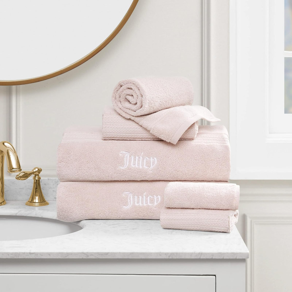 Juicy Couture Alyssa - Juego de Toallas de baño de Lujo de 6 Piezas, (2) Toallas de baño, (2) Toallas de Mano y (2) Toallas de baño de Color Rosa Premium - Set de 6 piezas - Rosa