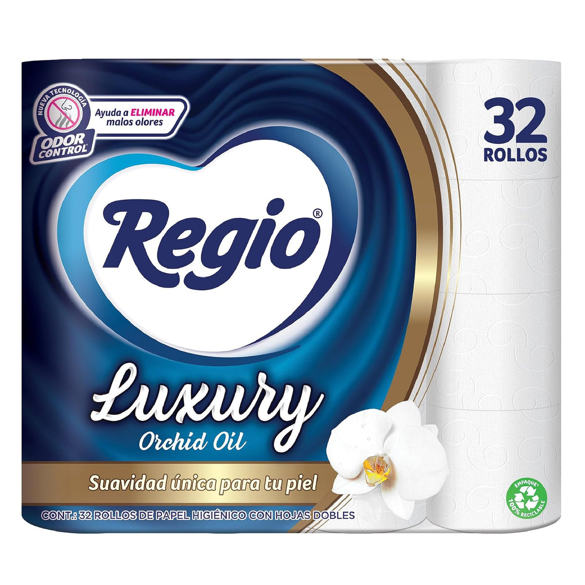 Papel Higiénico Regio Luxury Orchid Oil 32 Rollos con 250 Hojas Dobles