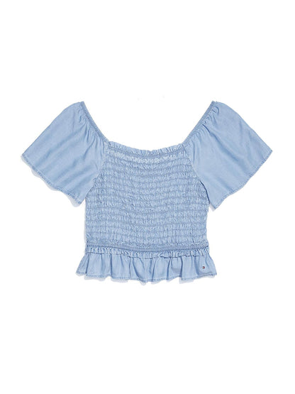 Tommy Hilfiger Camiseta de Manga con Volantes adaptativos y Escote Ancho para Mujer Blusas para Mujer