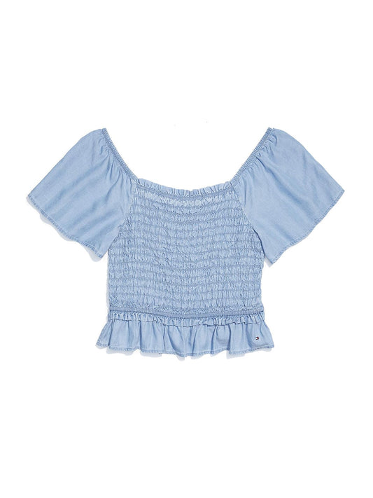 Tommy Hilfiger Camiseta de Manga con Volantes adaptativos y Escote Ancho para Mujer Blusas para Mujer