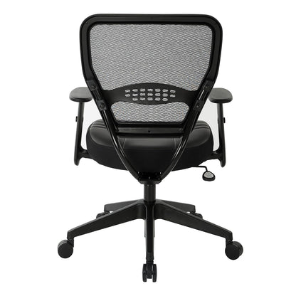 Space Seating Professional AirGrid Asiento de Piel ecológico Negro Acolchado con Respaldo Oscuro, Control de inclinación 2 a 1, Brazos Ajustables y tensión de inclinación con Base de Nailon para