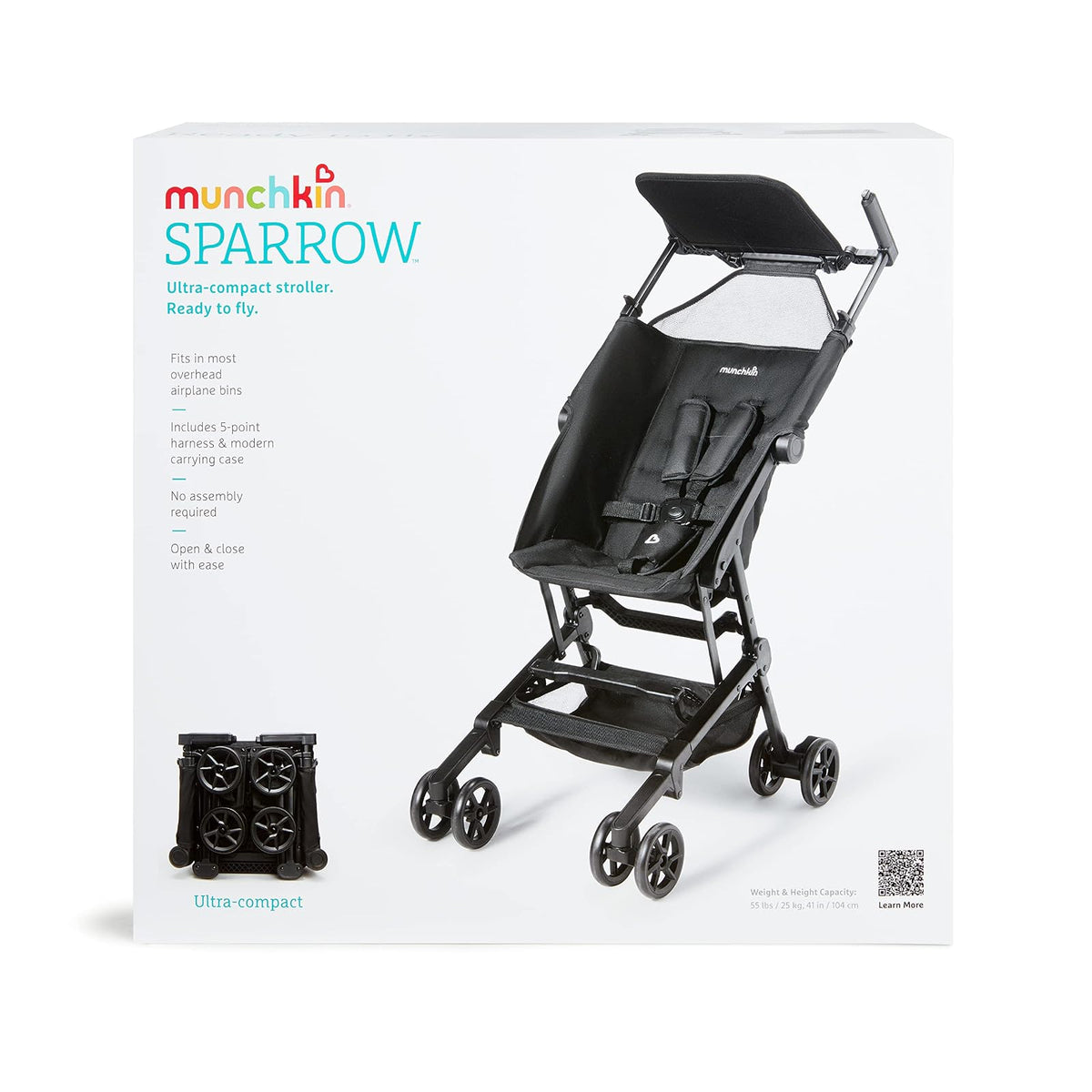 Munchkin® Sparrow™ carriola de viaje ligero ultra compacto para bebés y niños pequeños, negro