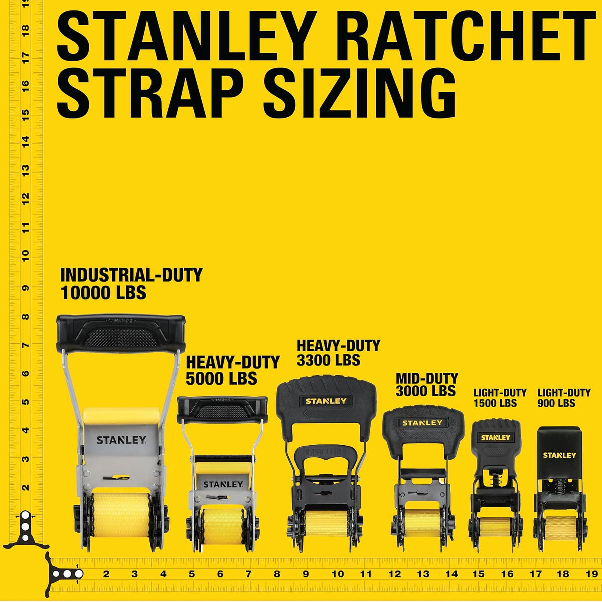 Stanley Correas de Carraca S9500, 2.5 cm x 3 m, Carga de 136 kg, Negro/Amarillo, Paquete de 4