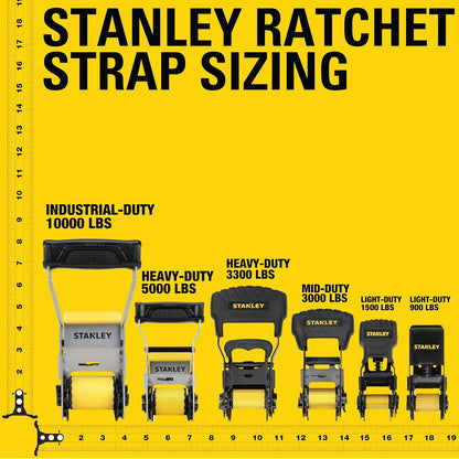 Stanley Correas de Carraca S9500, 2.5 cm x 3 m, Carga de 136 kg, Negro/Amarillo, Paquete de 4