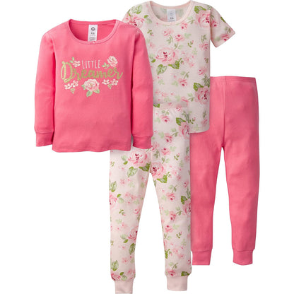 Gerber conjunto de pijama de 4 piezas para niña - Rosa rosado - 18 Meses